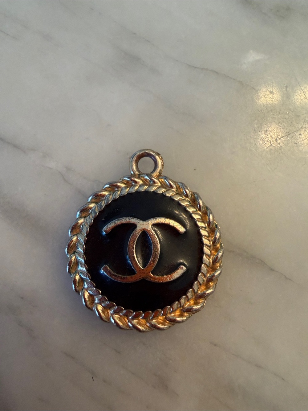 CHANEL Black and Gold Round Double-C Charm